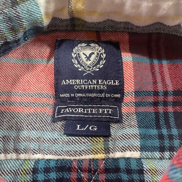 AMERICAN EAGLE Plaid Flannel Shirt Favorite Fit Long Sleeve Womens L Red Blue - Picture 4 of 11